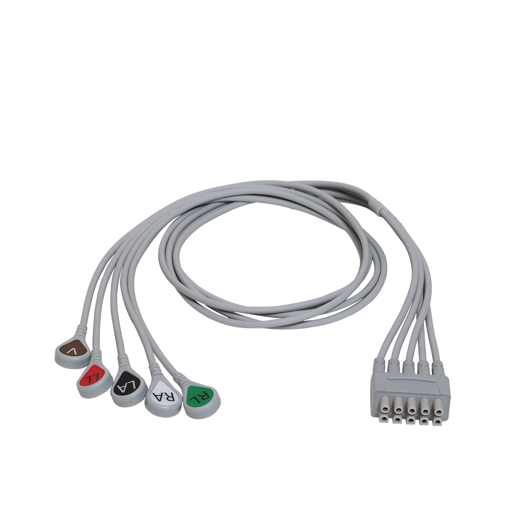 ECG Leadwire set, 5-lead, grouped, snap, AHA, 74 cm/29 in, 1/pack ECG Leadwire set, 5-lead, grouped, snap, AHA, 74 cm/29 in, 1/pack